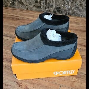 Sporto Gray Mules with Black Trim